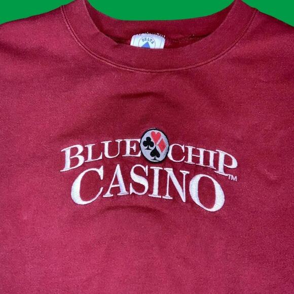 Vintage Blue Chip Casino Embroidered Crewneck Cotton Michigan City Indiana - Picture 2 of 3